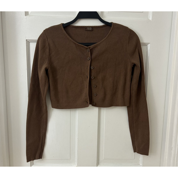 John Galt Pacsun Brown Ribbed Cropped Athelia Cardigan 100% Cotton One Size - Picture 1 of 4